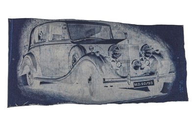 Lot 521 - A Vivienne Westwood Rolls-Royce print denim panel, 'Always on Camera' collection, Autumn-Winter 1992-93