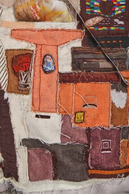 Lot 7 - A fine Louis Vuitton by Colm Dillane men's patchwork cotton 'Teenage Bedroom' ensemble, possibly the showpiece, Autumn-Winter 2023-24