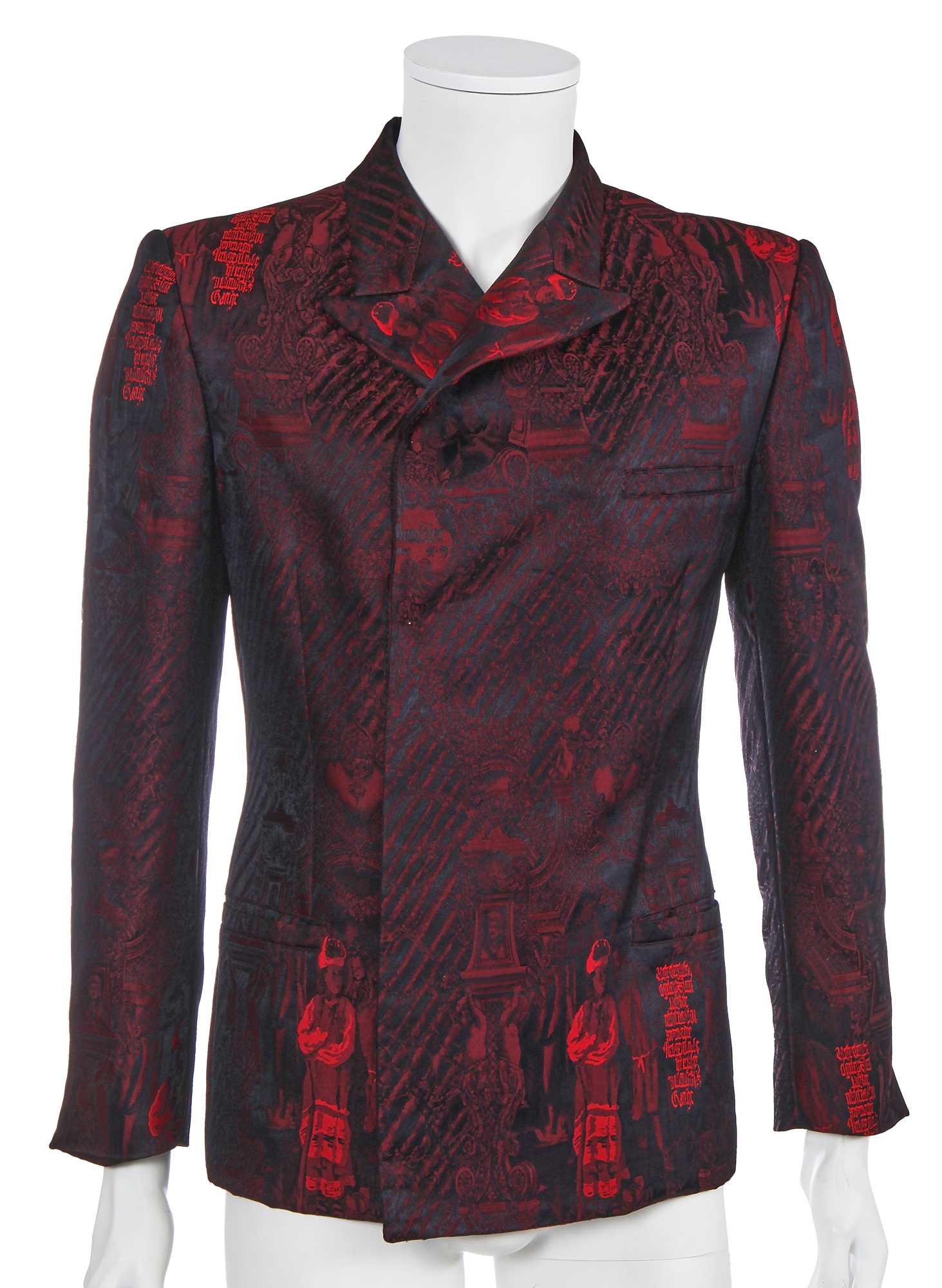 Lot 116 - A Jean Paul Gaultier men's black and red jacquard woven blazer, ‘Like a Prayer’ collection, Autumn-Winter 1998-99