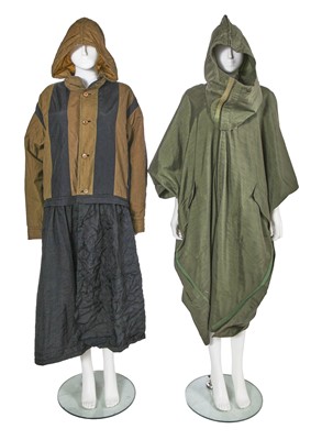 Lot 443 - An Issey Miyake green cotton-nylon blend coat, Autumn-Winter 1984-85