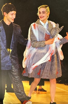 Lot 67 - A rare Vivienne Westwood men's silver wool and gold leather suit, 'Time Machine' collection, Autumn-Winter 1988-89