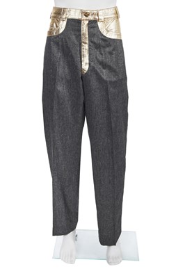 Lot 67 - A rare Vivienne Westwood men's silver wool and gold leather suit, 'Time Machine' collection, Autumn-Winter 1988-89