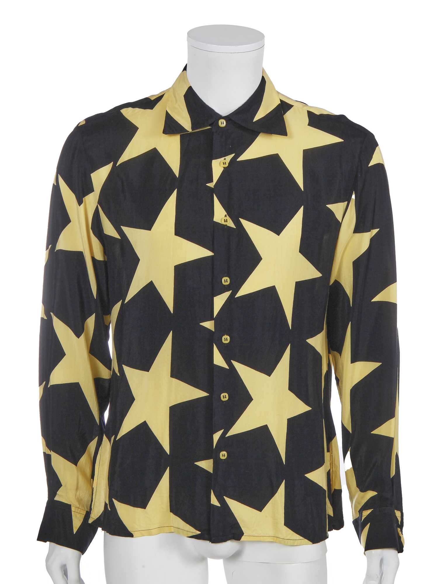 Lot 66 - A Vivienne Westwood black and yellow star print viscose shirt, 'Mini Crini' collection, Spring-Summer 1986