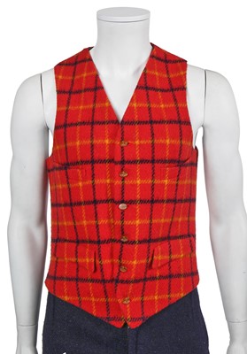 Lot 70 - A Vivienne Westwood men's red, white and black tattersall tweed waistcoat, 'Time Machine' collection, Autumn-Winter 1988-89