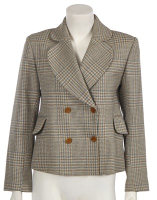 Lot 594 - A Vivienne Westwood blue and beige checked tweed jacket, probably 'Time Machine' collection, Autumn-Winter 1988-89