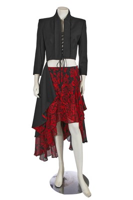 Lot 384 - An Alexander McQueen red and black floral-print ensemble, 'Dance of the Twisted Bull' collection, Spring-Summer 2002