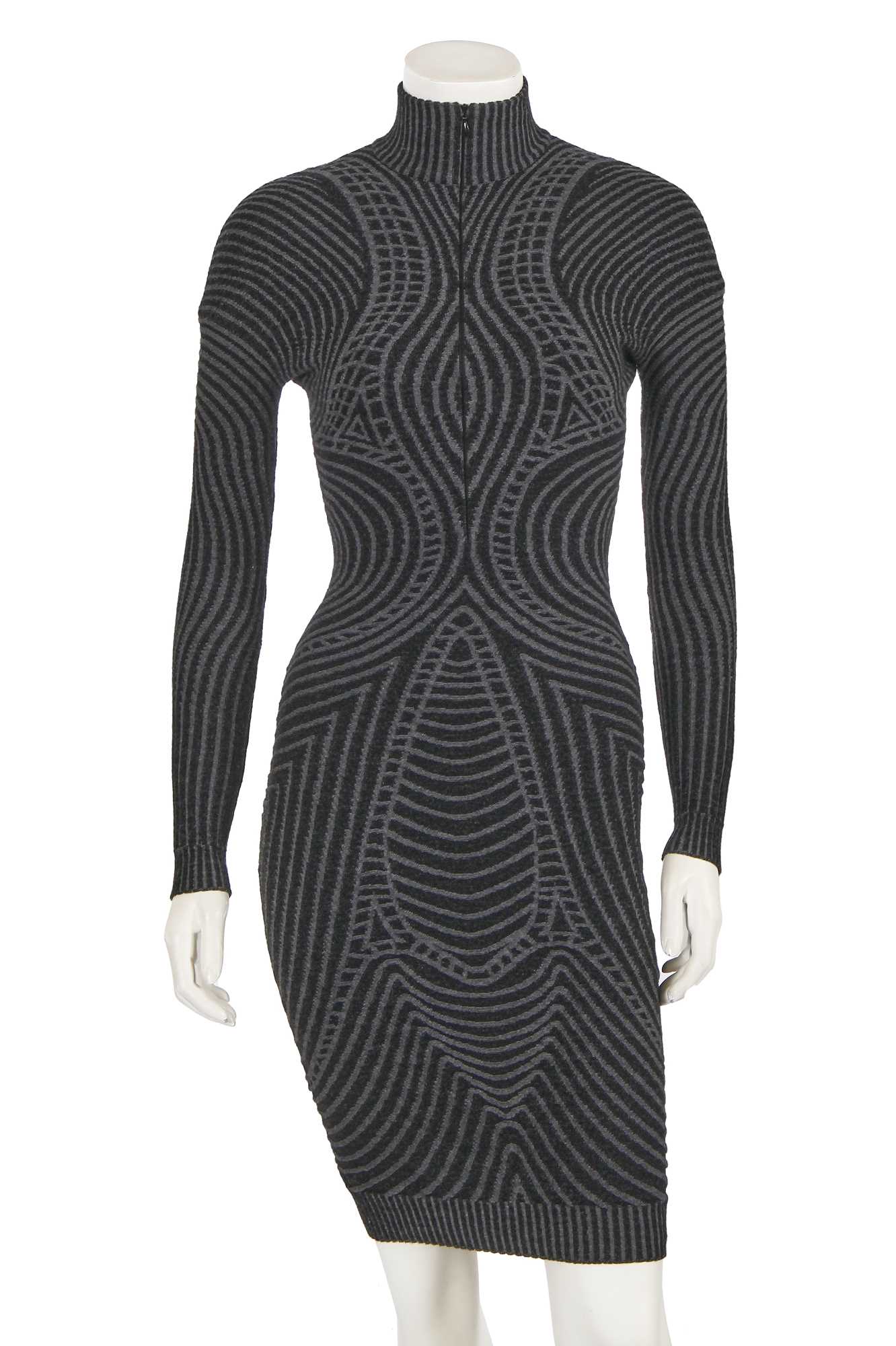 Lot 374 - An Alexander McQueen black and grey knitted wool dress, circa 2007