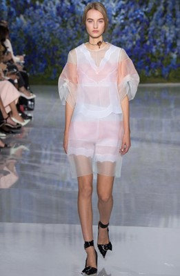 Lot 328 - A Christian Dior by Raf Simons peach and white cotton and silk dress, Spring-Summer 2016