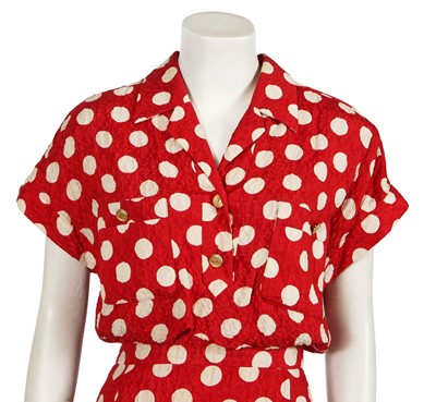 Lot 239 - A Chanel by Karl Lagerfeld red and white polka dot silk dress, Spring-Summer 1987