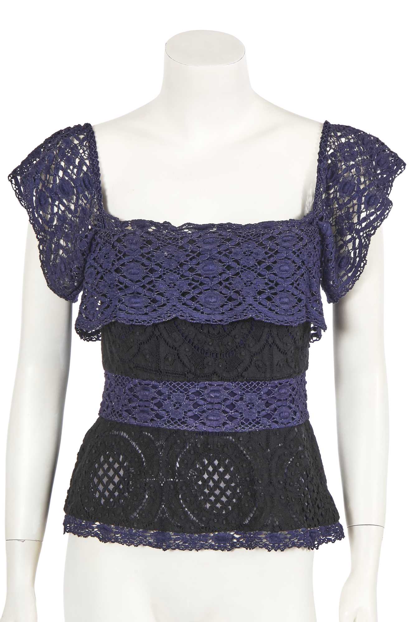 Lot 353 - A Vivienne Westwood black and purple lace corset top, early 2000s