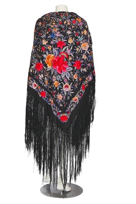 Lot 933 - A Cantonese embroidered black silk shawl, Chinese for the European market, 1920s