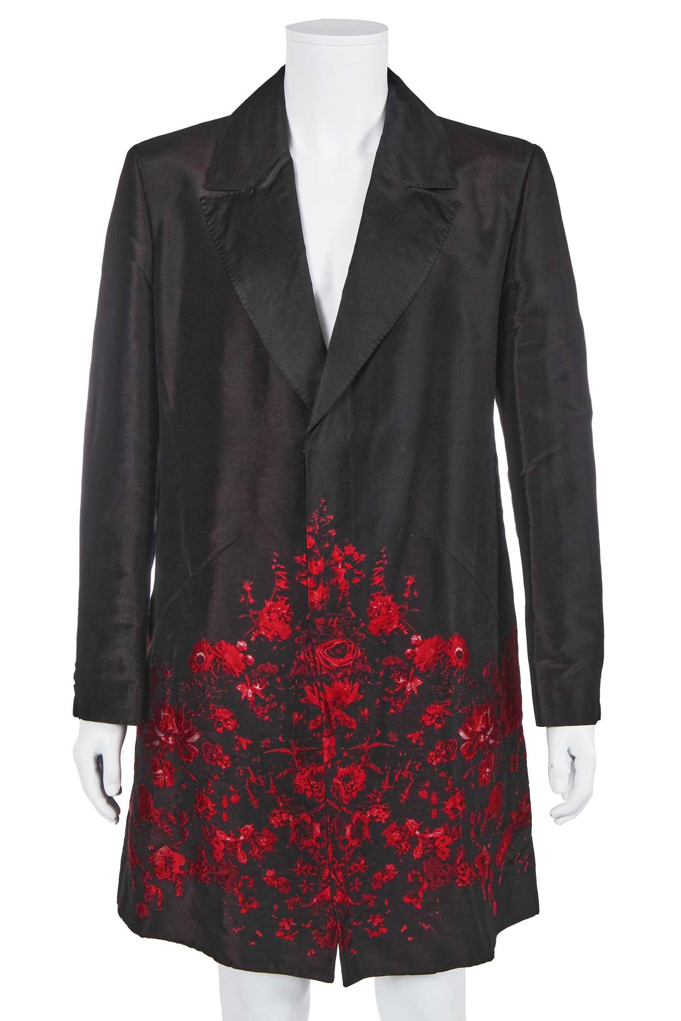 Lot 31 - An Alexander McQueen men's black silk jacquard woven coat, Autumn-Winter 2009-10