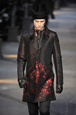 Lot 31 - An Alexander McQueen men's black silk jacquard woven coat, Autumn-Winter 2009-10