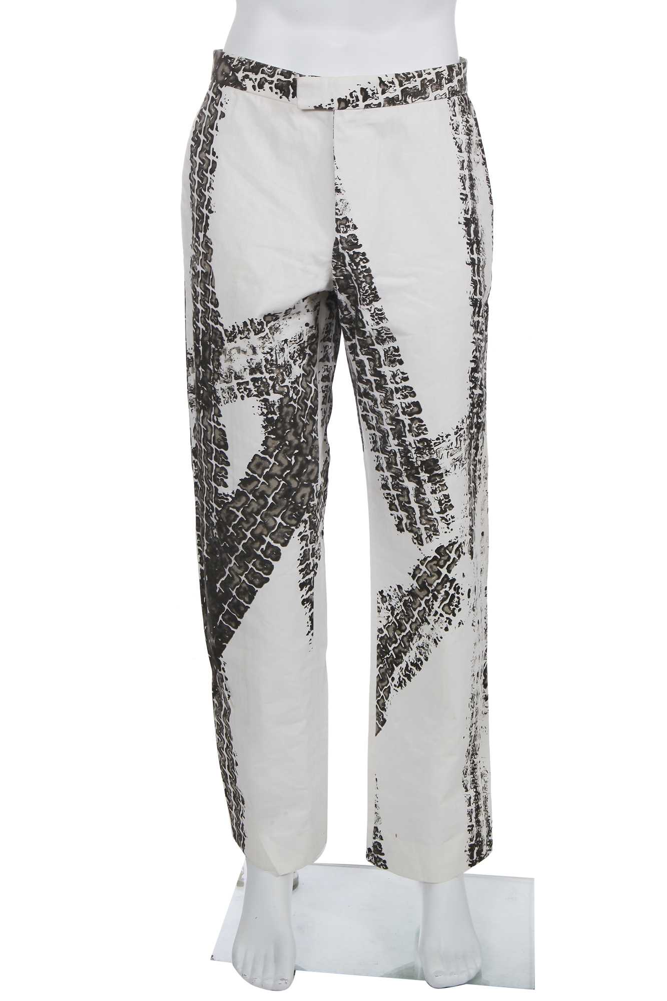 Lot 22 - A pair of Alexander McQueen men's tyre print cotton trousers, 'La Poupee' collection, Spring-Summer 1997