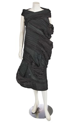 Lot 407 - An Issey Miyake by Dai Fujiwara black and brown pleated polyester dress, 'Colour Hunting' collection, Spring-Summer 2009
