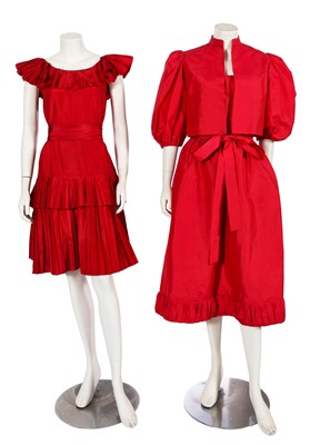 Lot 634 - A Christian Dior red taffeta cocktail dress, late 1980s-early 1990s