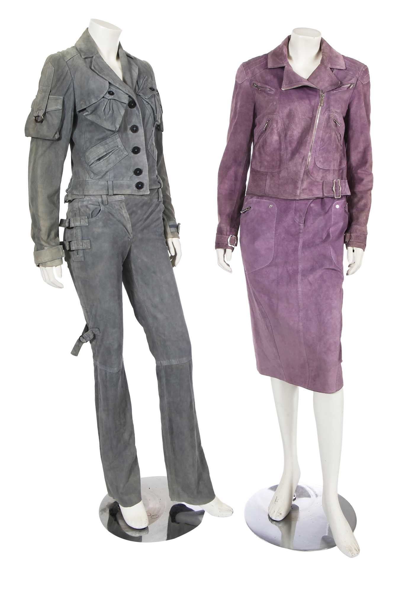 Lot 363 - A Christian Dior by John Galliano lilac suede suit, 'Fetish and Japan' collection, Autumn-Winter 2003-04