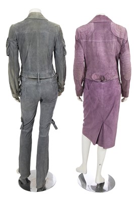 Lot 363 - A Christian Dior by John Galliano lilac suede suit, 'Fetish and Japan' collection, Autumn-Winter 2003-04