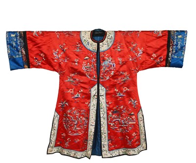 Lot 905 - A woman's red satin informal robe, chang-fu, circa 1920