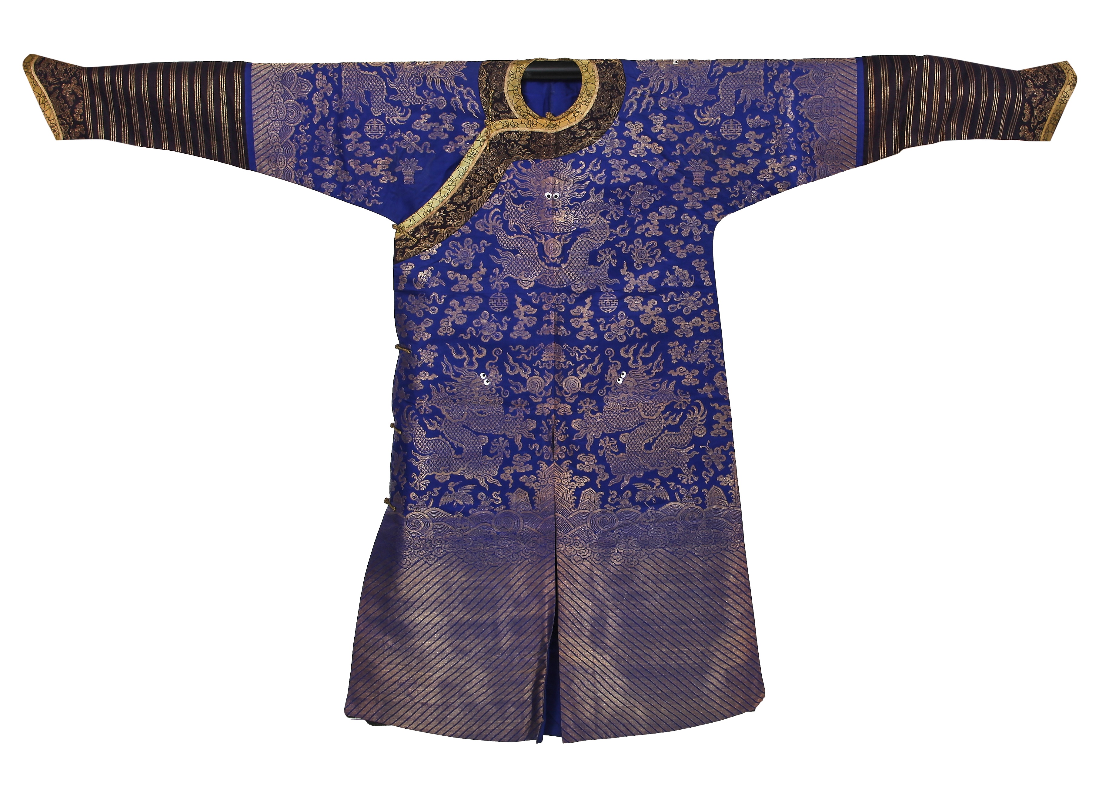 Bufu Robe Lot 907 - A brocaded blue silk dragon robe, jifu,