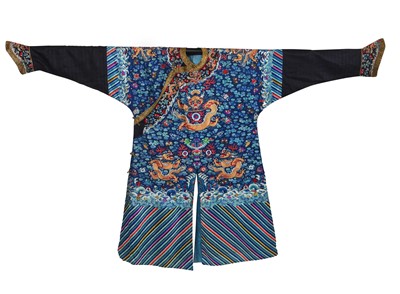 Lot 909 - A fine embroidered blue silk dragon robe, jifu, Chinese circa 1900