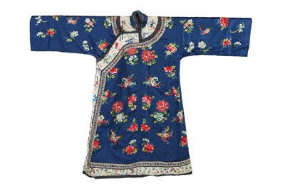 Lot 917 - A good embrodered mid blue satin informal robe, chang-fu, Chinese, late 19th century