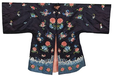 Lot 919 - An embroidered black damask semi-formal robe, circa 1900