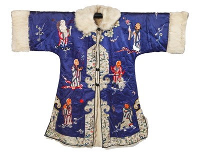 Lot 920 - An embroidered satin fur-lined coat, Chinese for the European market, late 1920s, early 1930s