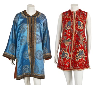 Lot 925 - A red felted wool xiapei, Chinese, circa 1900