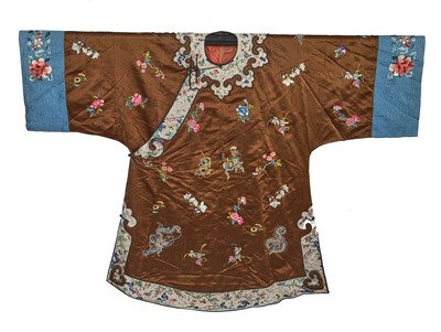 Lot 897 - A woman's brown satin informal robe, chang-fu, circa 1900