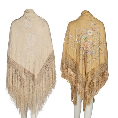 Lot 896 - Two embroidered silk shawls, Chinese, early 20th century