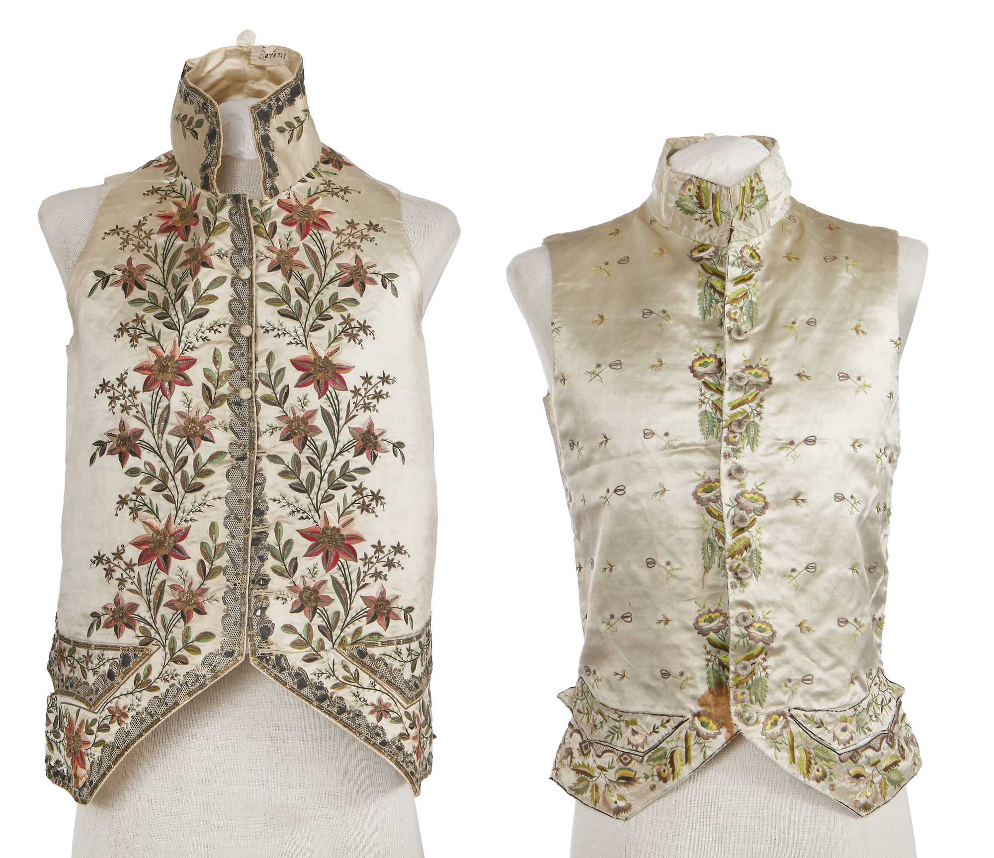 Lot 177 - Two embroidered satin waistcoats, 1790-1800