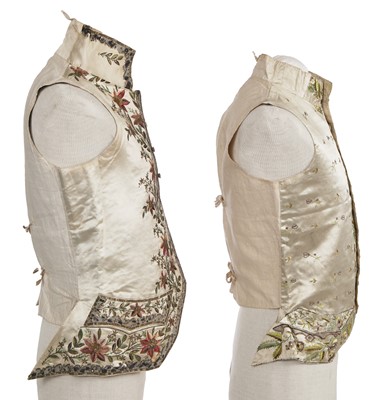 Lot 177 - Two embroidered satin waistcoats, 1790-1800