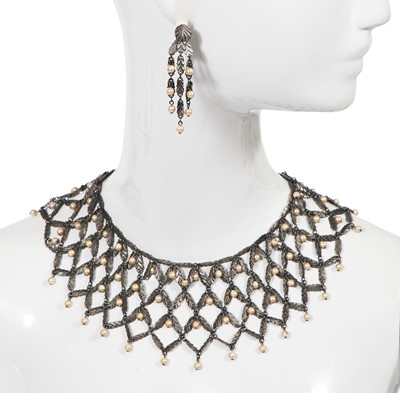 Lot 482 - A Christian Dior by John Galliano metal and faux pearl lattice parure, circa 1998