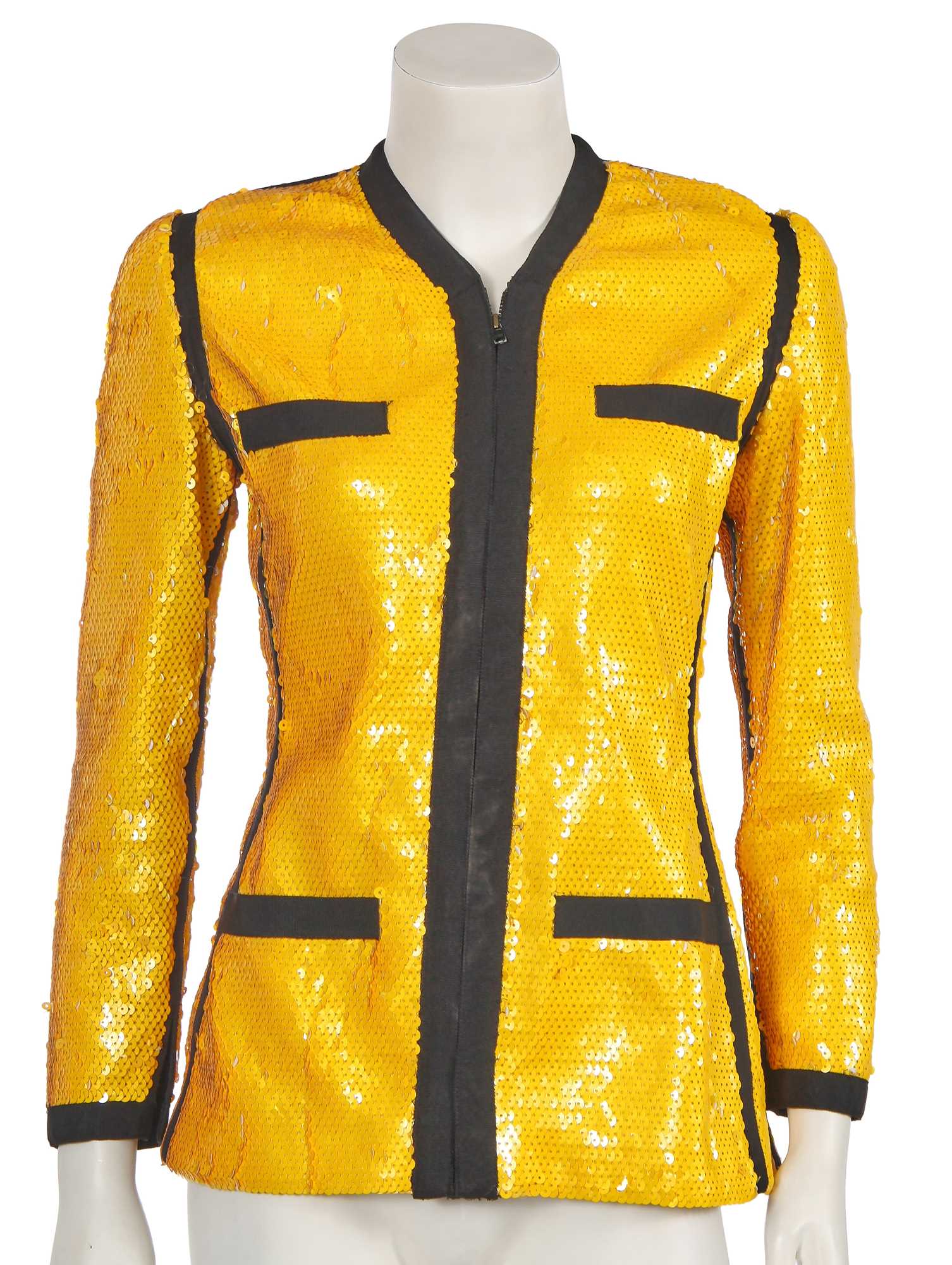 Lot 233 - A Chanel by Karl Lagerfeld yellow sequined 'Scuba' jacket, Spring-Summer 1991