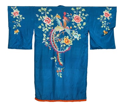 Lot 890 - An embroidered blue silk kimono, Japanese for the European market, 1930s
