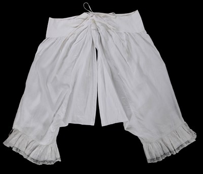 Lot 826 - A pair of white cotton bloomers belonging to Princess Beatrice of Battenberg, 1880s-1890s