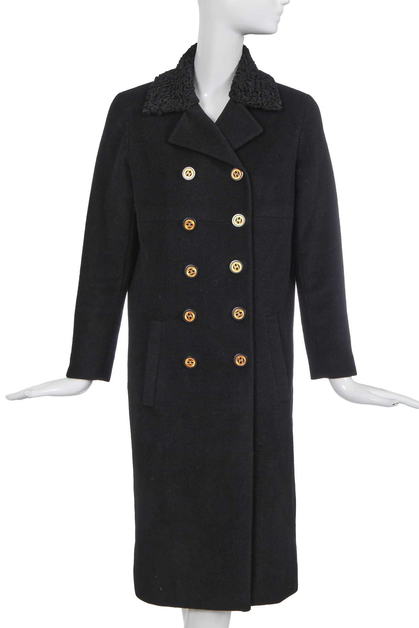 Lot 44 - A Chanel by Karl Lagerfeld black wool coat, late 1980s