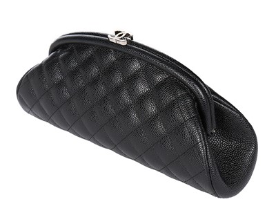 Lot 314 - A Chanel quilted black caviar leather clutch...