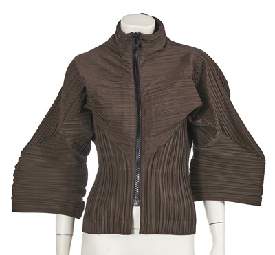 Lot 438 - An Issey Miyake olive green pleated jacket, Autumn-Winter 1989-1990