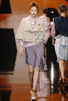 Lot 344 - A Vivienne Westwood striped viscose and acetate ensemble, 'Active Resistance' collection, Spring-Summer 2006