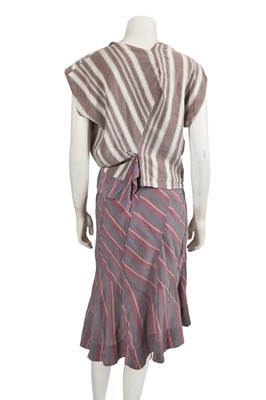 Lot 344 - A Vivienne Westwood striped viscose and acetate ensemble, 'Active Resistance' collection, Spring-Summer 2006
