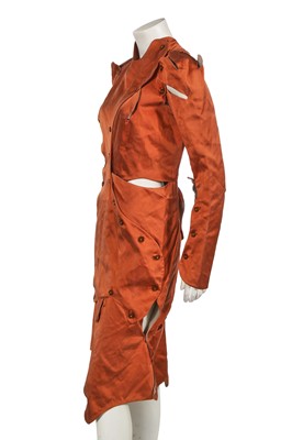 Lot 342 - A Vivienne Westwood copper-tone satin coat-dress, 'Wake Up, Cave Girl' collection, Autumn-Winter 2007-08