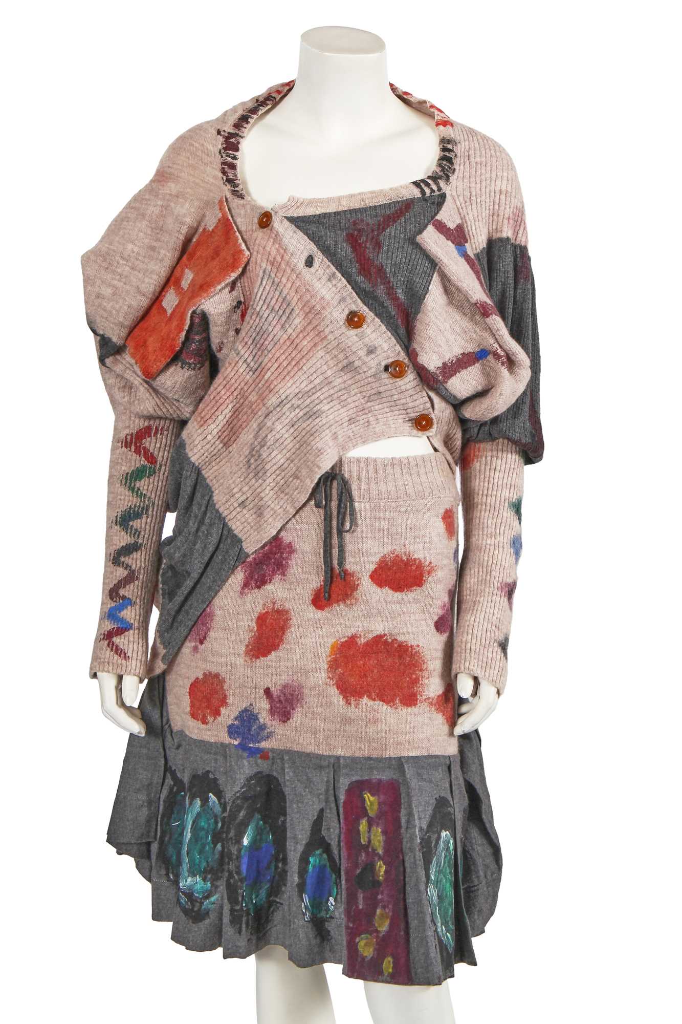 Lot 340 - A Vivienne Westwood hand-painted knitted ensemble, 'Chaos Point' collection, Autumn-Winter 2008-09