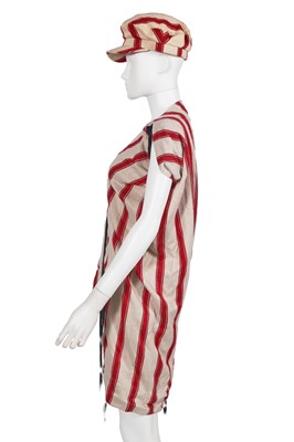 Lot 346 - A Vivienne Westwood ecru and red Harvard striped kitchen towel ensemble, circa 2005