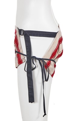 Lot 346 - A Vivienne Westwood ecru and red Harvard striped kitchen towel ensemble, circa 2005