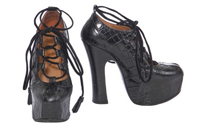 Lot 178 - A pair of Vivienne Westwood black mock-croc leather elevated ghillie heels, 2000s