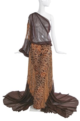 Lot 189 - A Jean-Louis Scherrer haute couture by Stéphane Rolland brown leather and chiffon ensemble, Spring-Summer 2002