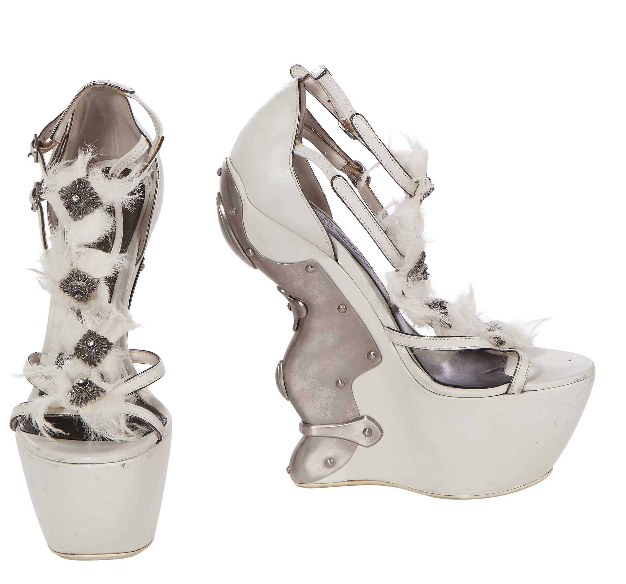 Lot 244 - A pair of Alexander McQueen by Sarah Burton white leather platform heels, Autumn-Winter 2011-12