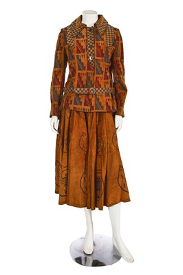 Lot 689 - A Baccarat printed tan suede ensemble, early 1970s